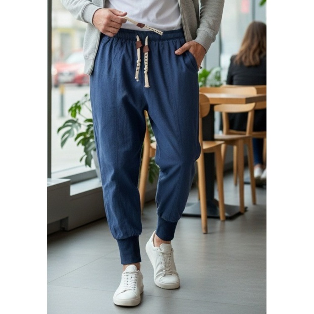 One Boy Men's Linen‎ Blend Harem Jogger Pants Elastic Waist Size 2XL Blue NWT